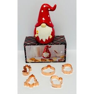 CWC Cook With Color Red White 6 Piece Holiday Gnome Cookie Jar & Cutter Set New